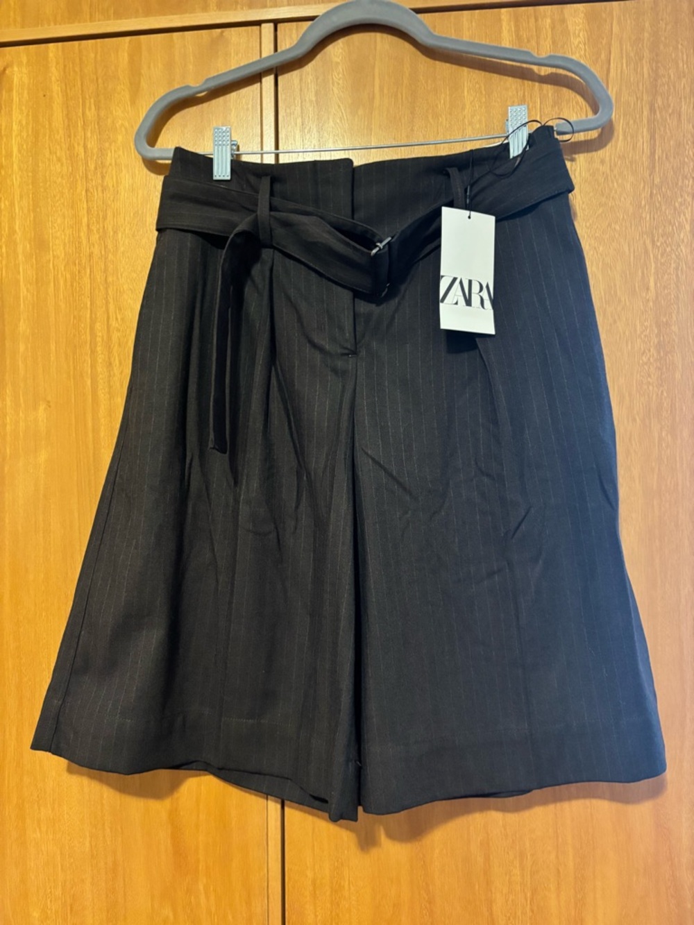 ZARA Black Pinstripe Paperbag Waist Shorts
